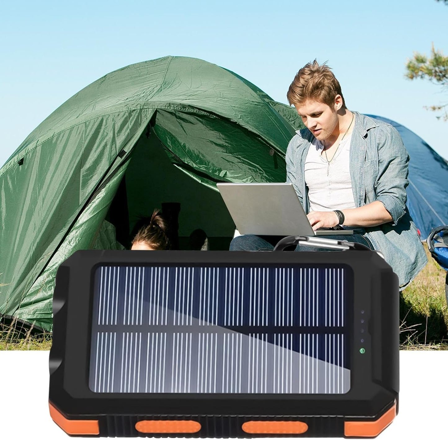 Portable Charger Solar - Outdoor Powerr Bank with Solar Panel, Waterproof Mobile Battery | Duall USB Charging Ports, Emergencyy Light Feature, Compact Backup Source for Camping and Travel