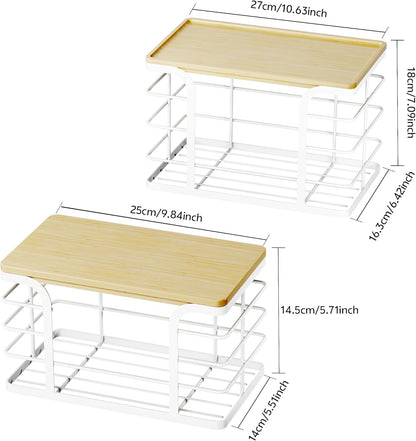 2 Pack Stackable Storage Kitchen Laundry Organizers,Trash Bag Holder Wall Mount Garbage Bag Dispenser with Bamboo Top,White Large and Small