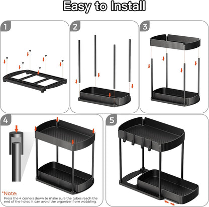 2 Pack Multi-Purpose Pull-Out Storage Organizers, Under Sink Organizers and Storage for Bathroom & Kitchen, Under Cabinet Organizers and storage, 12.8 Inch, Black