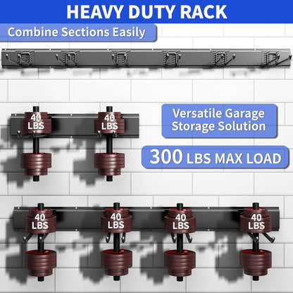 Garage Organization Tool Organizer Wall Mount, 48inch Heavy Duty Garden Tool Storage System, Easy Install With 6 Adjustable Straight Hooks, For Home, Garage, Outdoor, Workshops (Black)