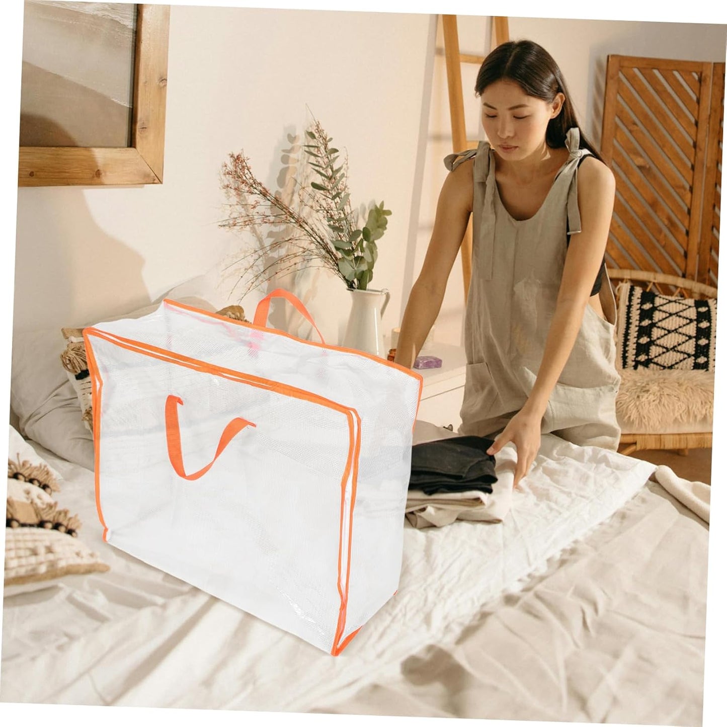 minkissy Large Transparent Clothes Storage Bag with Zipper Heavy Duty Moving Tote for Quilts Bedding Clothes and Spacious Packing for Easy Organization and Moving