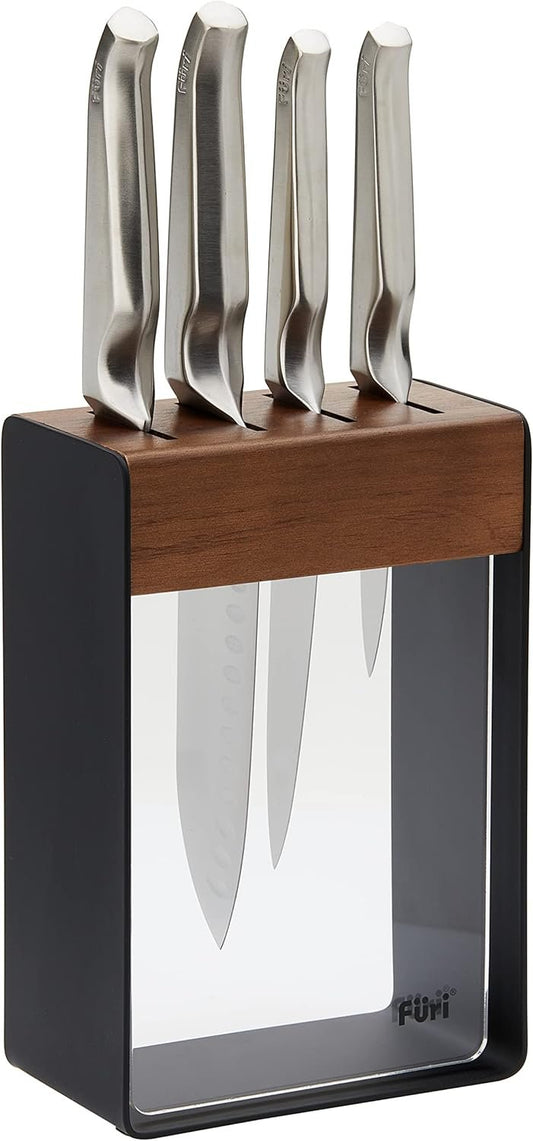 Furi Pro Limited Edition Knife Block Set 5 Piece â€“ Stainless Steel Knives with Walnut Block, Superior Cutting Performance, Ergonomic Anti-Fatigue Handles