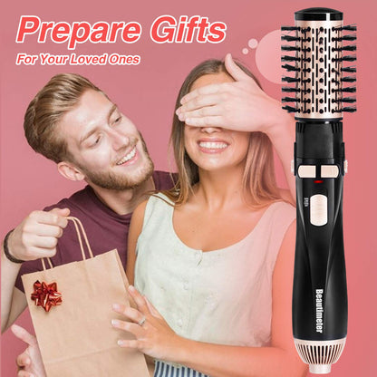 BEAUTIMETER 1200W Hot Air Spin Brush Kit, 3 in 1 Hair Dryer and Styler, Negative Ionic Hair Care, Black & Gold