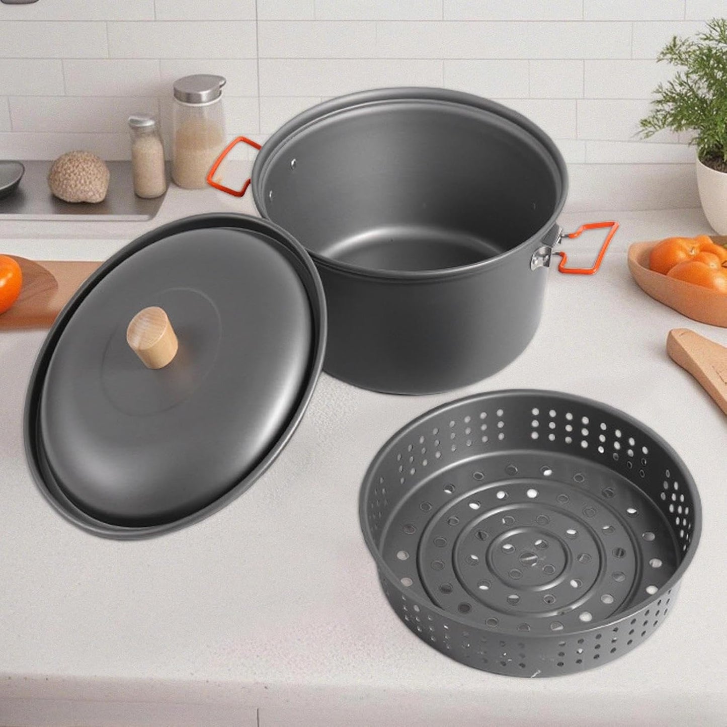 Camping Pot - Portable Large Capacity Camping Pan For Backpacking | Camp Pot | Heat-Resistant Portable Picnic Gear Lightweight Boiling Camp Steamer For Outdoor Travel Hiking