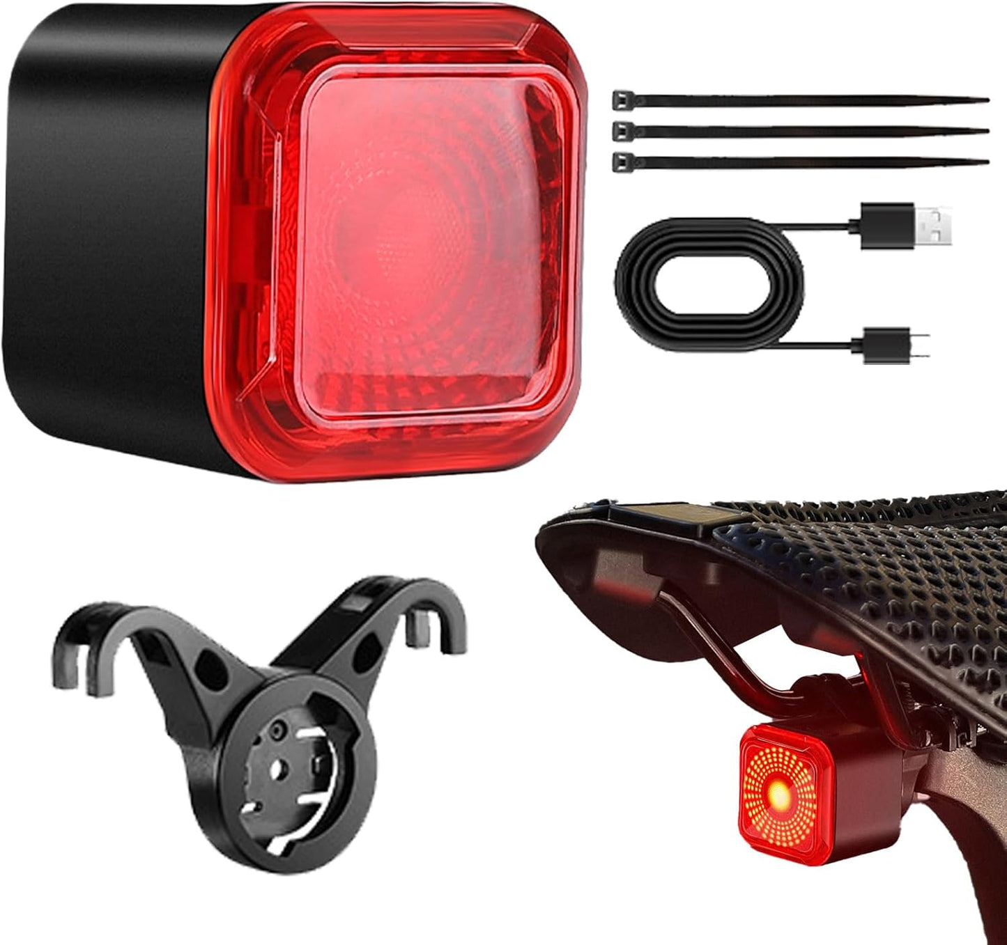 Smart Cycling Tail Light, Brake Sensing Rear Light, 6 Lighting Modes, Digital Power Display, Vibration Sensor, Waterproof Ip55, Rechargeable, Road Mountain City Commuting