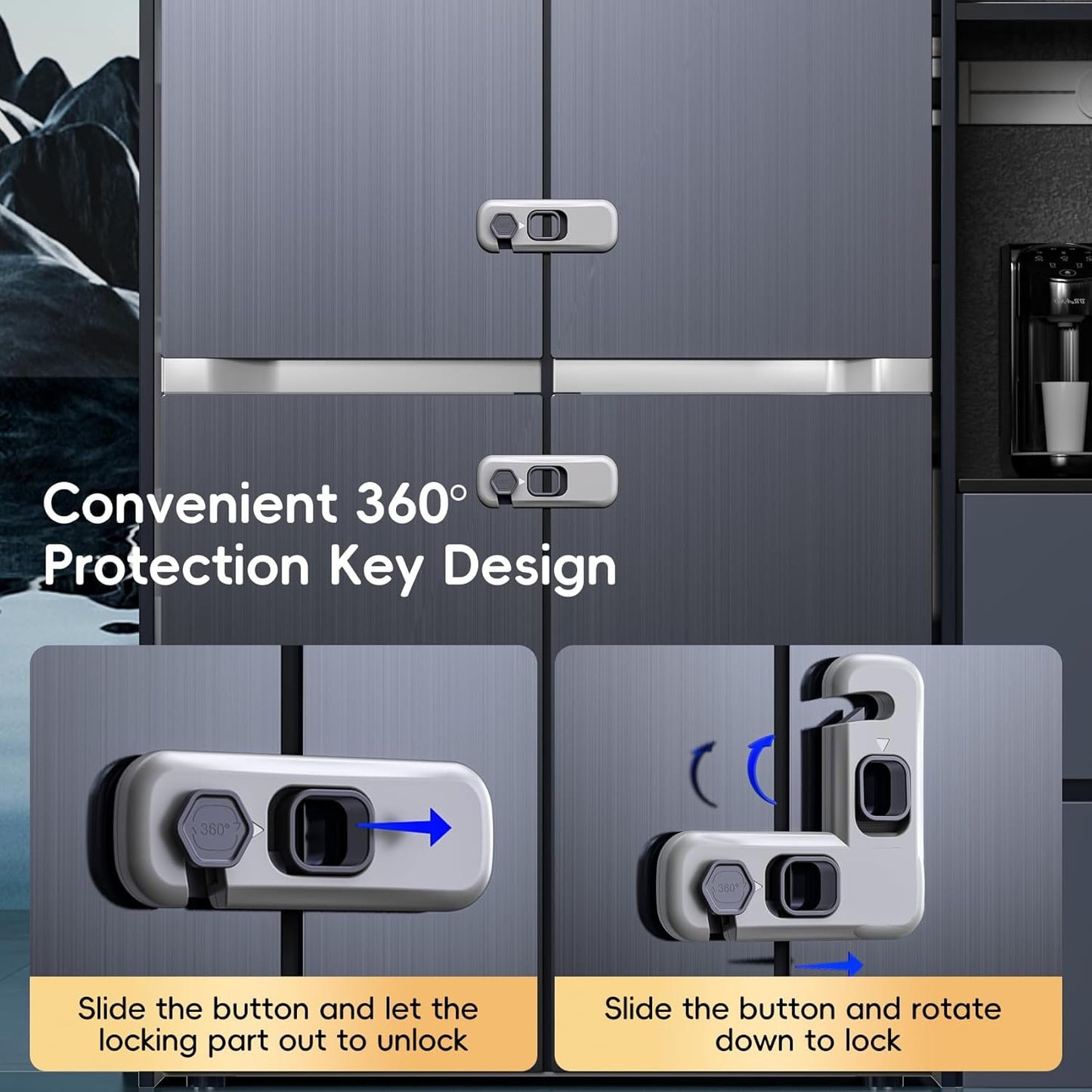 5 Pack Child Proof Refrigerator Lock, Fridge Locks for Kids with Sticky Adhesive Pads, Child Safety Locks for Doors, RV Refrigerator, Oven Lock Child Safety Baby Cabinet Locks(Grey)