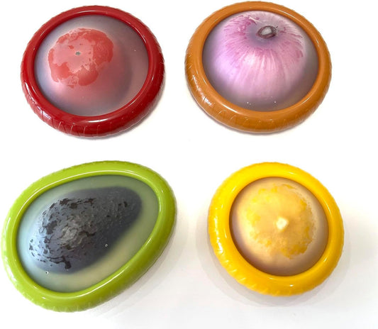 halteoly 4PC Silicone Fruit and Vegetable Storage Containers Set for Fridge, Onion Storage Container, Avocado keeper,Tomato Saver,and Lemon holder