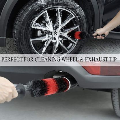 TAKAVU Master Wheel Tire Brush, Easy Reach Wheel and Rim Detailing Brush Long Soft Bristle, Car Tire Brush, Wheel Scrub Brush, Multipurpose use for Wheels Rims Exhaust Tips Motorcycles (Red)