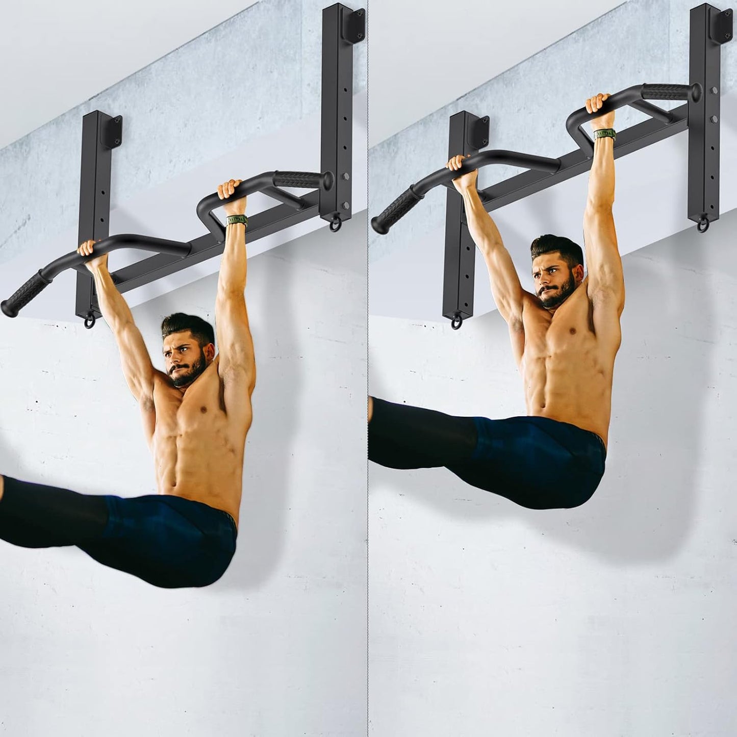 Kipika Multifunctional Joist Mounted Pull Up Bar, 4 Levels of Height Adjustment, Multi-Angle Grip, Chin Up Bar Joist Mount, Home Gym Workout Strength Training Equipment