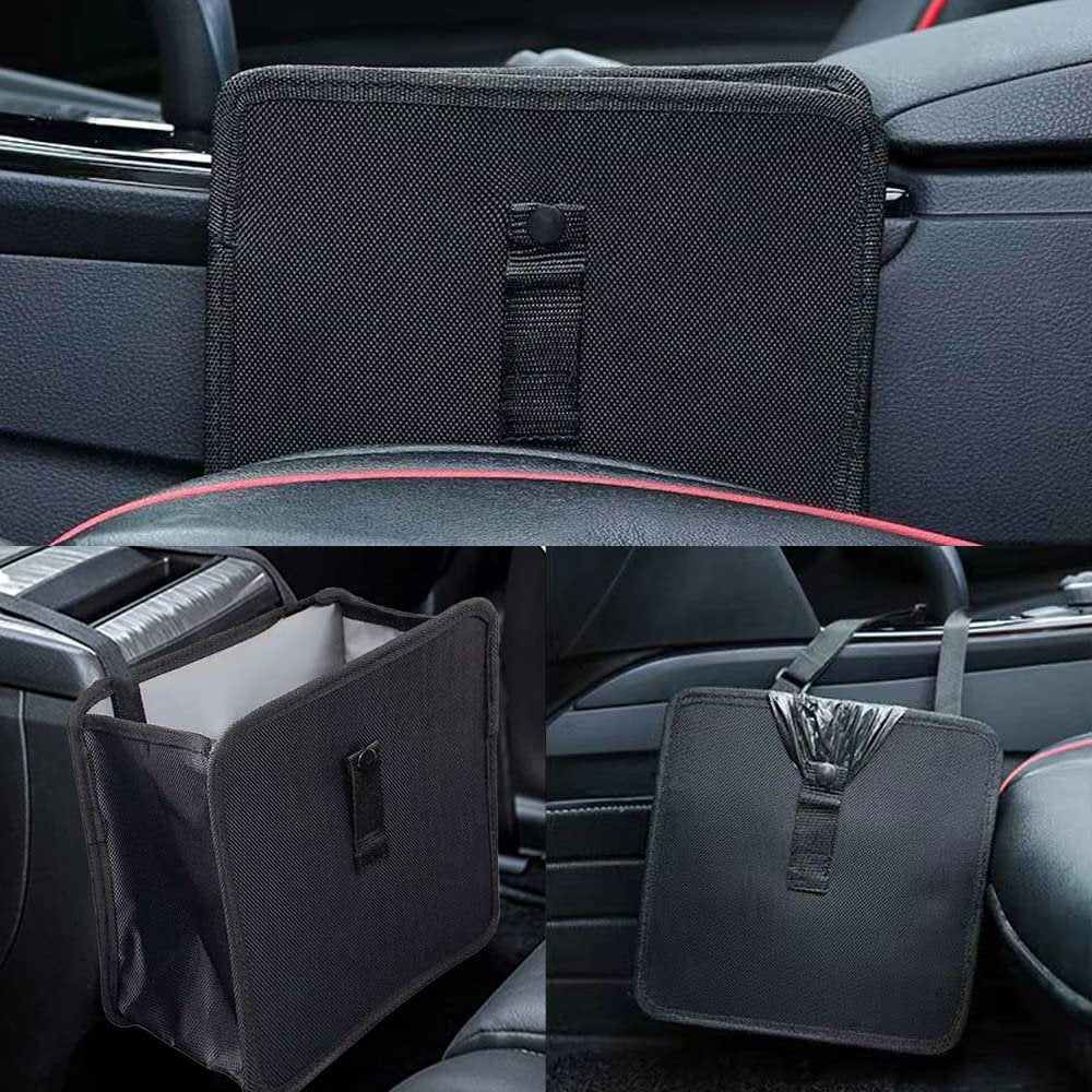 Car Trash Can Foldable Hanging Waterproof Leakproof Storage Garbage Bag Vehicle Garbage Can for Car Interior Accessories with Large Capacity Bin (Black, 9Inch)