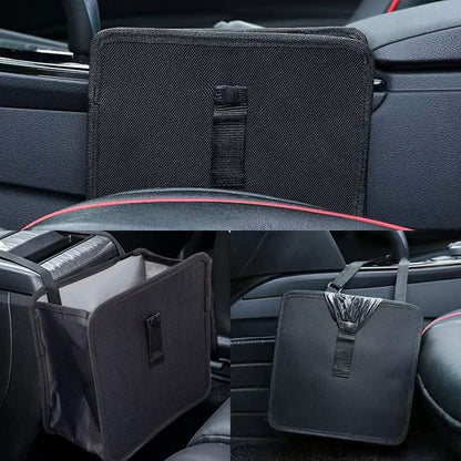 Car Trash Can Foldable Hanging Waterproof Leakproof Storage Garbage Bag Vehicle Garbage Can for Car Interior Accessories with Large Capacity Bin (Black, 9Inch)