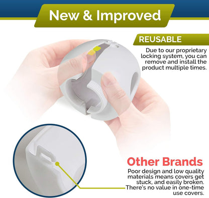 Child Safety Door Knob Cover (4 Pack) Hard-to-Remove Dual-Lock Door Handle Covers Locks for Kids - Reusable Baby Proof - Installs Easily, No Tools Needed