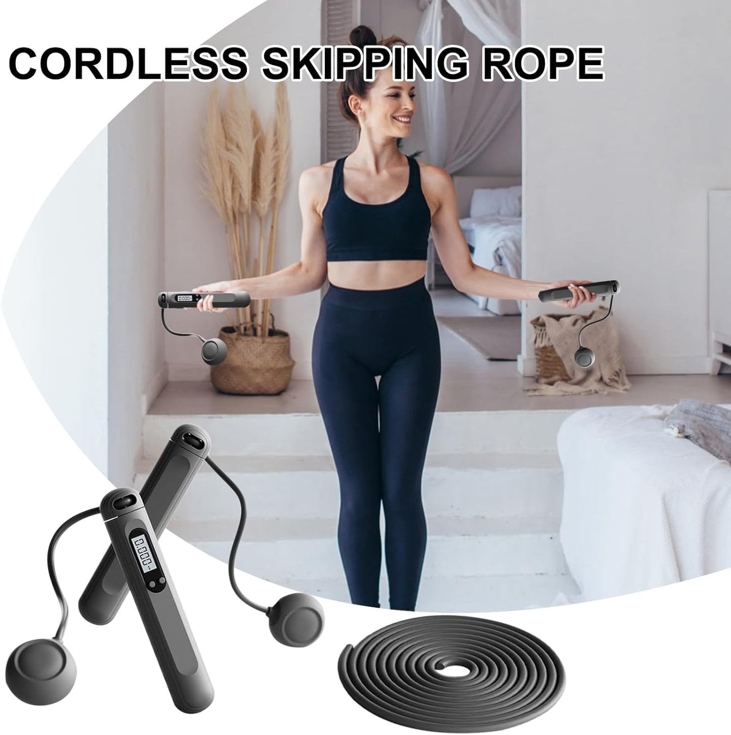 Cordless Jump Rope, Adjustable Fitness Trainer, Non-Slip Handle Workout Tool, 15,3 x 2,8 cm, Tangle- Esercise Gear for Home, Palestra, Travel, Cardio Training Jump Rope