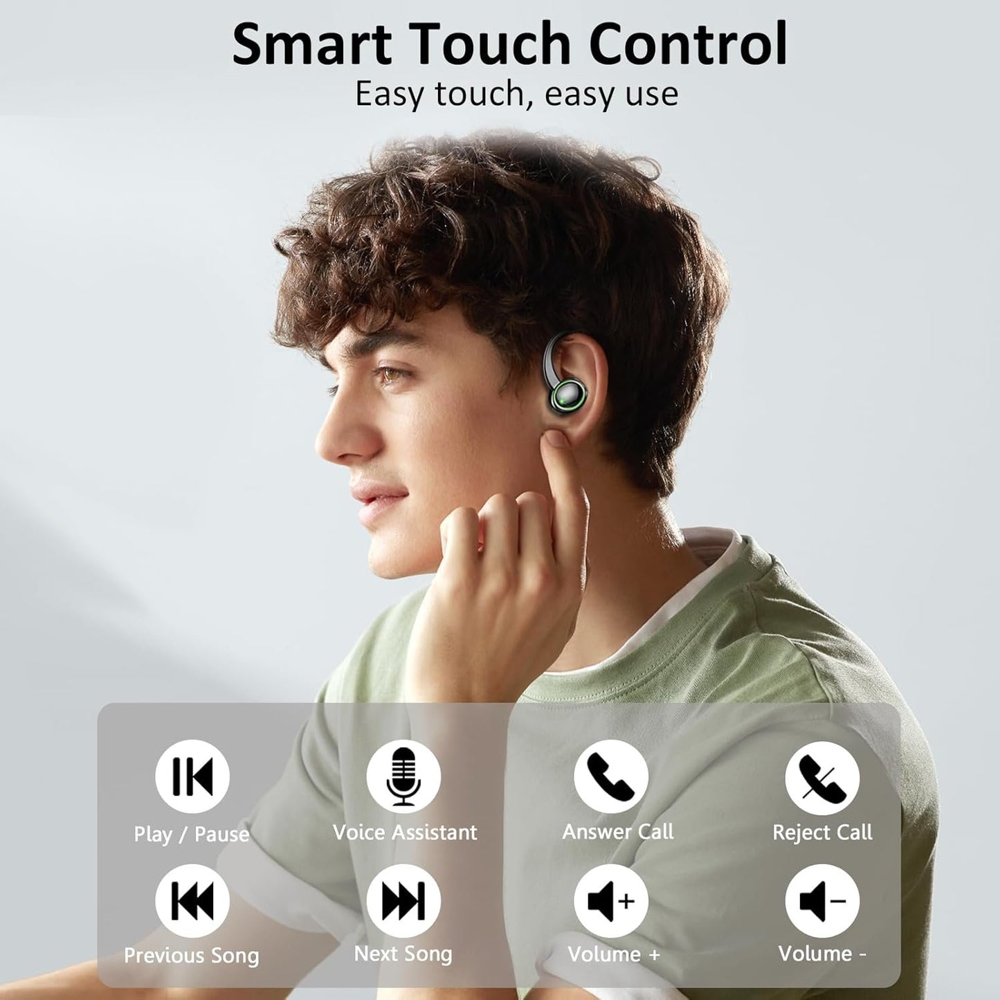 Wireless Earbuds, Bluetooth 5.4 Headphones Sport, Wireless Earphones HiFi Stereo Sound with Noise Canceling Mic, 50H Bluetooth Earbuds with EarHooks, IP7 Waterproof Ear Buds for Sports Workout/Running