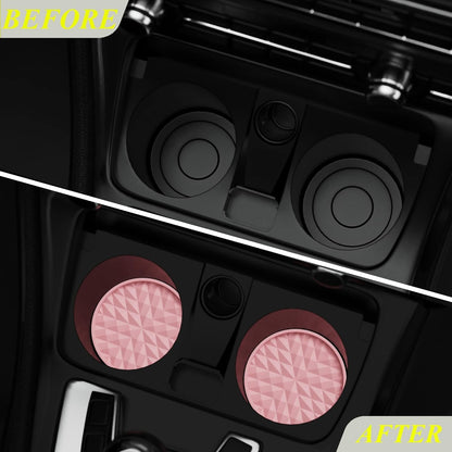 Wingcases Car Coasters Silicone(4 Pack,7cm, Soft Pink) Girl Women Non Slip Mats, Embedded Interior Car Accessories, Cup Holders Insert Coasters Decor