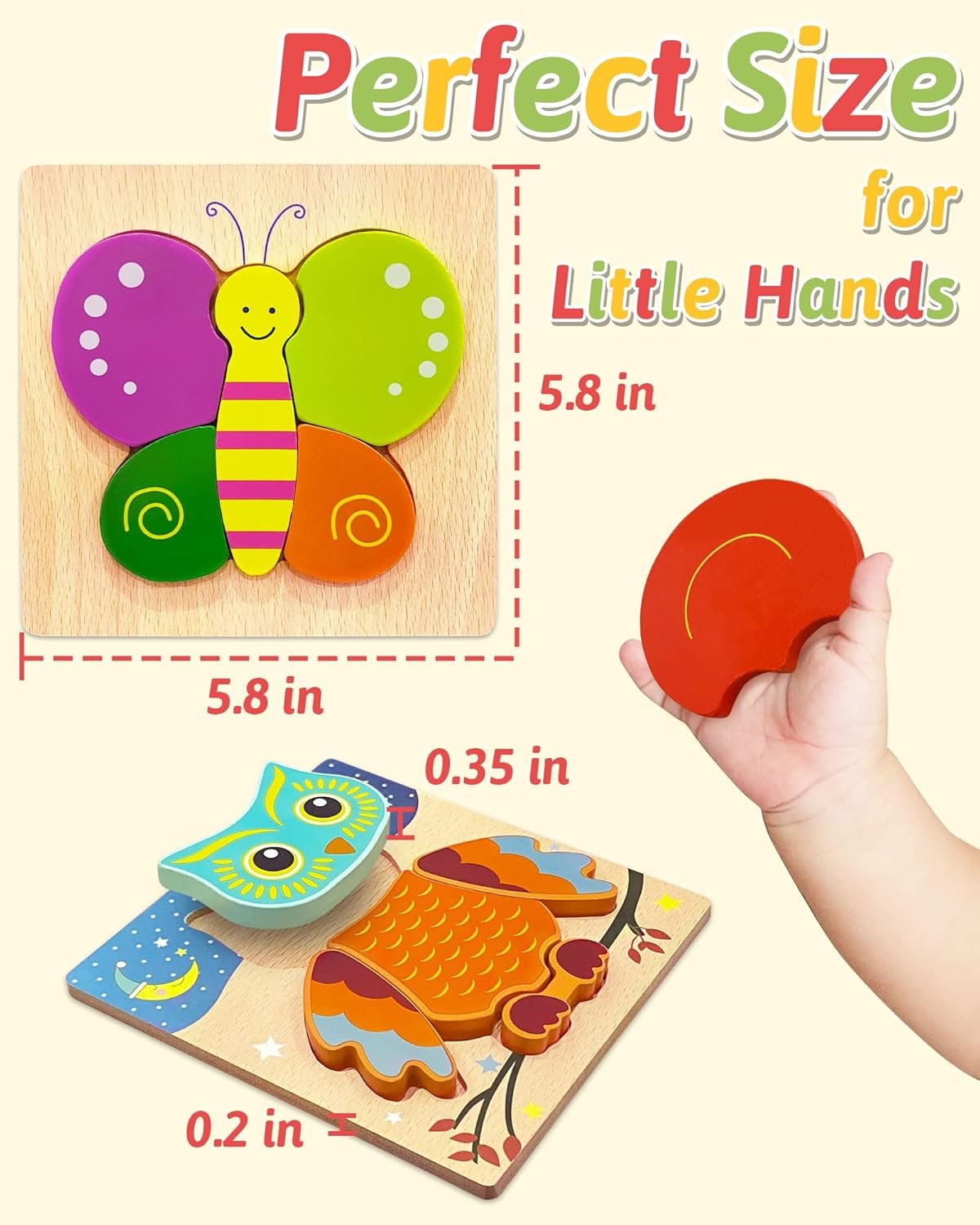 Gojmzo Wooden Puzzles for Toddlers 1-3 Toys Gifts for 1 2 3 Year Old Boys Girls, Montessori Educational Toys Preschool Learning Activities, 6 Pack Animal Jigsaw Puzzle Game