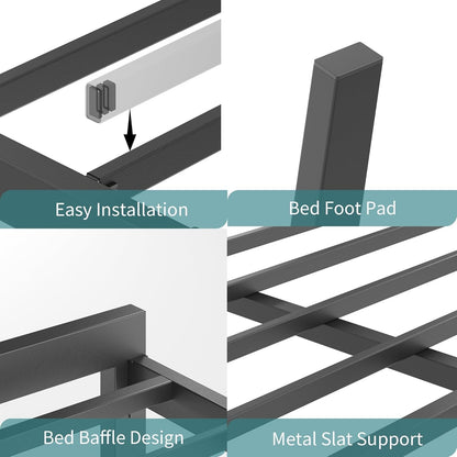 ChicZhiNest Twin Size Black Metal Bed Frame with USB Charging Station, LED Ambient Lighting, and Wooden Storage Headboard - Includes Under-Bed Storage, No Box Spring Needed, Noise Free, Easy Assembly