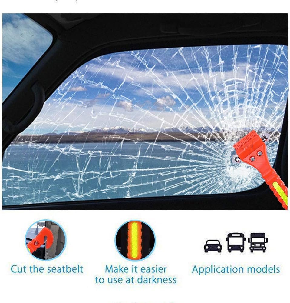 4 PCS GoDeCho Car Emergency Escape Window Breaker and Seat Belt Cutter Hammer with Light Reflective Tape,Life Saving Survival Kit