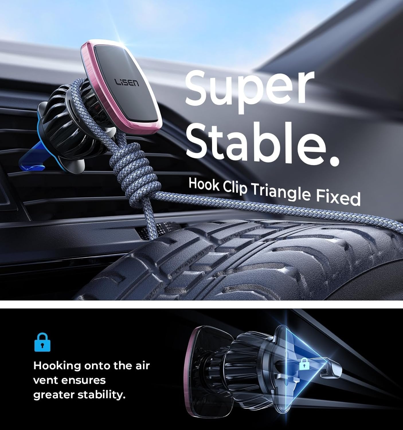 LISEN Magnetic Phone Holder for Car (20X Powerful: Pink)