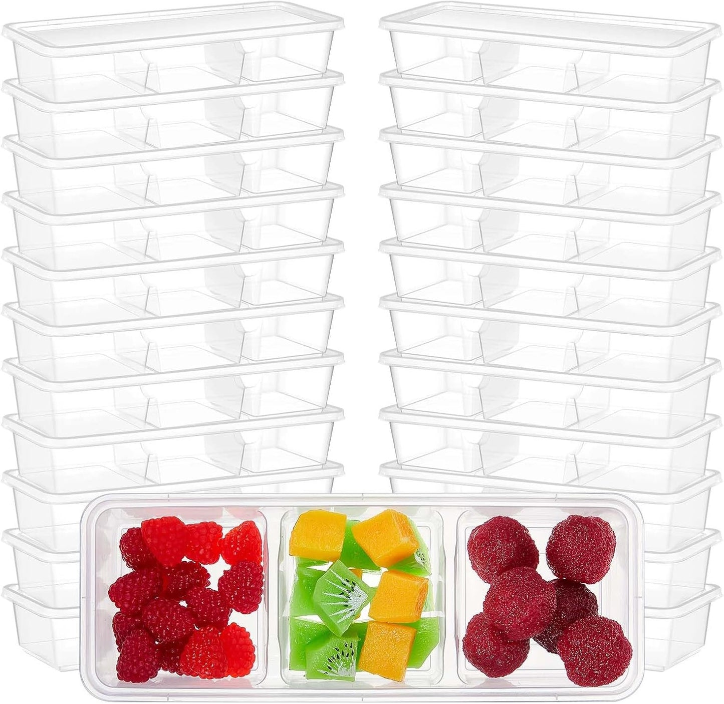 Hushee 10 Pack 17 oz Clear Small Meal Prep Containers 3 Compartments with Lids Disposable Plastic Bento Boxes Travel Lunch Food Boxes Reusable Stackable for Office Picnic