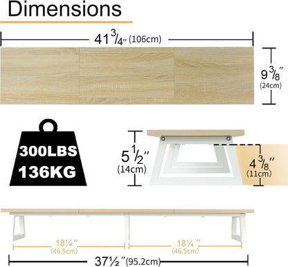 TEAMIX 42 inch Large Dual Monitor Riser, Extra Long Monitor Stand Riser Wide TV Stand Riser Monitor Stand for 2 Monitors Wood & Steel Desktop Riser Desk Organization Home Office
