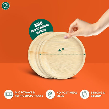 ECO SOUL 100% Compostable, Biodegradable, Disposable Palm Leaf Plates | Like Bamboo Plates, Eco-friendly 6' Sturdy, Microwave & Oven Safe Party, Wedding, Event (200 Count 6'', Round) (PLP6RO200)