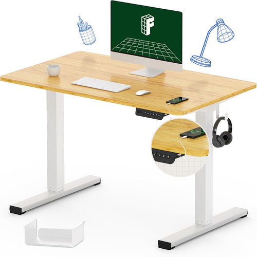 FLEXISPOT Standing Desk Quick Assembly Electric Sit Stand Desk Whole-Piece Desktop Ergonomic Memory Controller Adjustable Height Desk(White Frame + 40" Bamboo Texture Desktop)