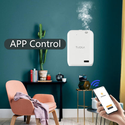 Tuqila Hotel Waterless Oil Diffuser Cold Air Technology 1000 sq.ft, APP Control Smart Scent Diffuser Clean Air Machine Essential Oil 150 ML, Wall Mounted Diffusion for Home, Hotel, Office (White)