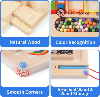 Montessori Toys for 2 Year Old, Magnetic Color and Number Maze, Wooden Toddler Magnet Puzzles for Kids Girls Boys 2-4 3-5, Magnetic Board Train Learning Toys Birthday Gifts