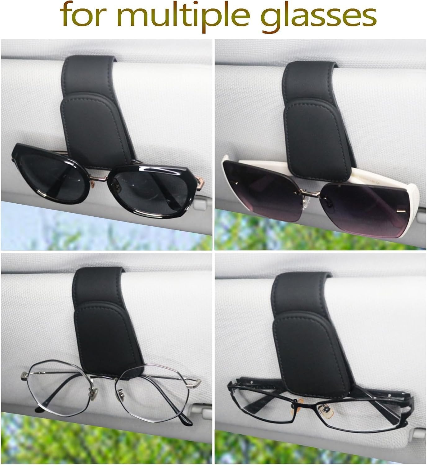 CHOSMOYI Magnetic Leather Sunglass Holder for Car, Sunglasses Clip for Car Visor, Auto Interior Accessories Universal for Different Size Eyeglasses (Black)