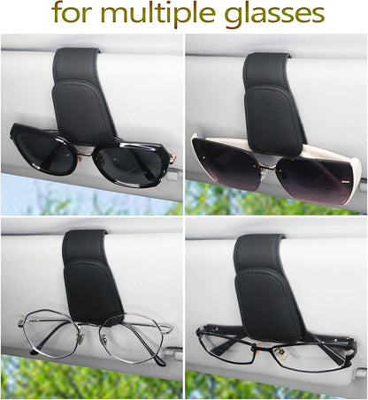 CHOSMOYI Magnetic Leather Sunglass Holder for Car, Sunglasses Clip for Car Visor, Auto Interior Accessories Universal for Different Size Eyeglasses (Black)