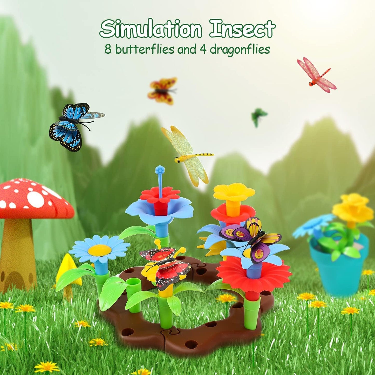 CUTE STONE Kids Gardening Tool Set, Garden Toys with Wheelbarrow, Watering Can, Shovel, Flower Garden Building Toy, Pretend Play Outdoor Indoor Toy, Spring Summer Toy Gifts for Boys Girls