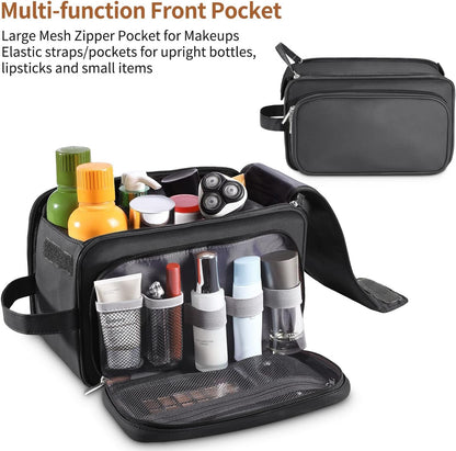 Buruis Large Toiletry Bag for Men & Women, PU Leather Travel Toiletry Organizer, Dopp Kit, Water-resistant, Black, XL, Toiletry Bag
