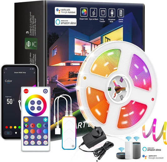 Necomi WiFi LED Strip Lights, 5M RGBIC Smart RGB Light Strips Compatible with Alexa, Google Home, Bluetooth Smart App Music Sync Color Changing, for Bedroom Room Home Decor Party