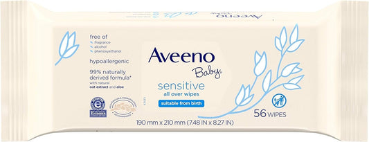 Aveeno Baby Sensitive All Over Wipes, Hypoallergenic & Fragrance-free, 9 Pack Of 56 Ct, 504Count
