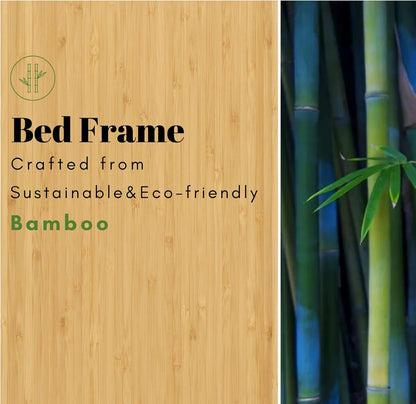 LAKKURI 18 Inch High Bamboo Wood King Size Bed Frame Platform, Steel Slat Support King Bed Frame, Sturdy, No Box Spring Needed, Easy Assembly, Noise Free