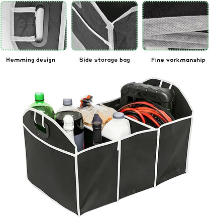 JUSTTOP Car Trunk Organizer, Portable Foldable Trunk Storage Container with 3 Compartments, Waterproof Large Capacity Cargo Trunk Organizer for Sedan Truck SUV, Car Accessories