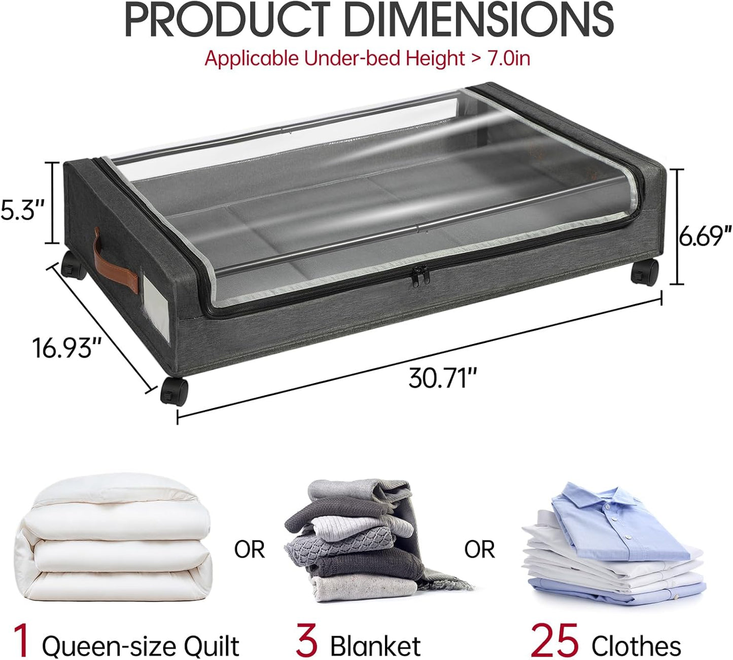 Yecaye Under Bed Storage with Wheels, 2Pack Under Bed Storage Containers, Under Bed Shoe Storage Organizer, Rolling Under Bed Metal Drawer for Clothes, Blankets(30.71 x 16.93 x 6.69 in)