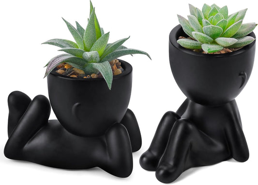 Der Rose Set of 2 Fake Plants Artificial Succulent Plants for Office Desk Accessories Black Bathroom Home Room Aesthetic Shelf Decor Indoor