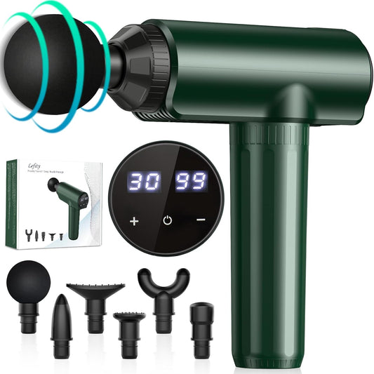 Muscle Massage Gun, Lefity 30 Adjustable Levels and 6 Heads, Professional Massager with LCD Display, Relieve Muscle Pain, Dark Green