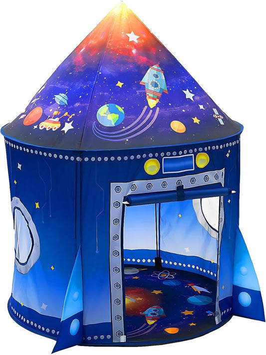 WillingHeart Rocket Ship Play Tent for Kids, Astronaut Spaceship Space Themed Pretend Playhouse Indoor Outdoor Games Party Children Pop Up Foldable Tent Birthday Toy for Boys Girls Toddler Baby