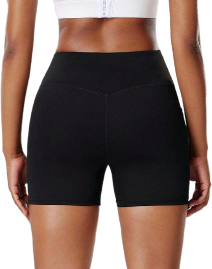 M2M STYLE High Waisted Yoga Shorts for Women - Soft & Stretchy Biker Shorts with Pockets for Running, Cycling, Fitness & Activewear