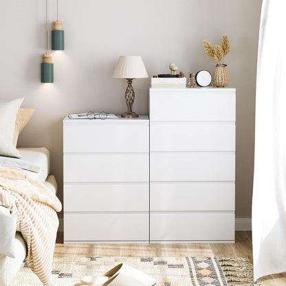 FOREHILL Bedroom Chest of Drawers, 5 Drawer Bedside Cabinet with Drawers Modern Design in Wood, for Living Room, Bedroom, Hallway, Kitchen (White)