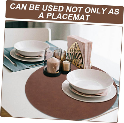 OSOLADY 6pcs Round Faux Leather Placemats Washable Pu Mats for Dining Kitchen Easy Maintenance Stylish Tabletop Protector