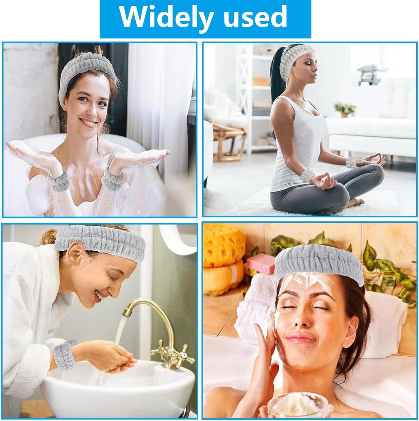 Spa Wristbands Headband Set,3 PCS Spa Headband,Face Wash Headband Wrist Band,Makeup Skincare Headband Wrist Bands,for Face Washing, Spa,Shower, Makeup Removal Hair Accessories(grey)