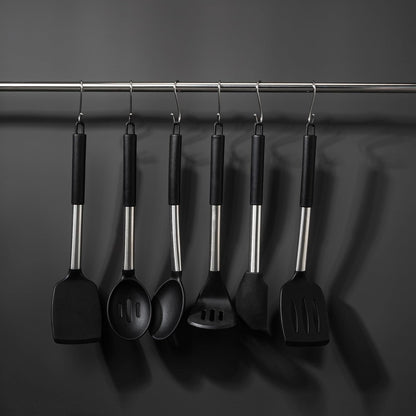 TONGMARU 11 PCS Silicone Kitchen Cooking Utensils Set with Stainless Steel Handle, Spatula Set, Cooking Utensil Set, Kitchen Tools Gadgets for Nonstick Cookware, BPA FREE, 446°F Resistant (Black)