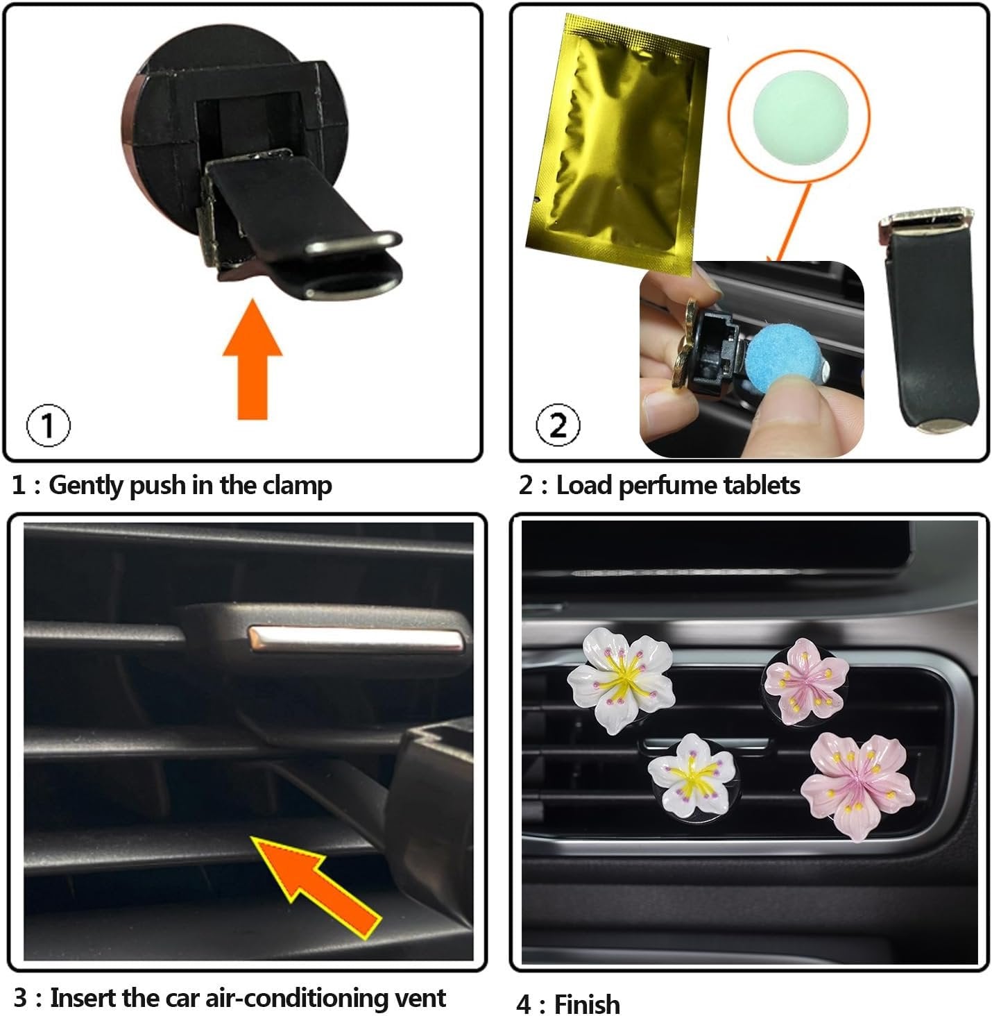 Cute Air Fresheners Vent Clips 6 PCS, Flower Car Air Vent Clips Pink Accessories Interior Aesthetic Women Car Air Conditioning Vents Decorations (Peach Blossom)