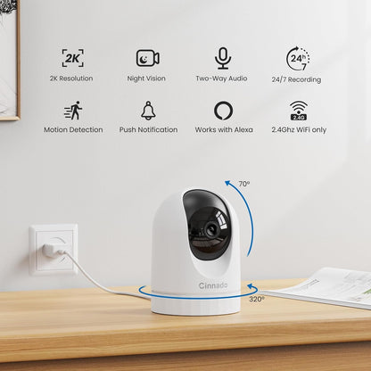 Security Camera Indoor-2K 360° WiFi Cameras for Home Security，Pet/Dog/Baby Camera with Phone app, 2-Way Audio, Night Vision, 24/7 SD Card Storage, Works with Alexa & Google Home (2.4Ghz)-D1