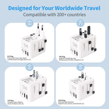 Hichain Universal Travel Socket 70W PD Fast Charging Travel Adapter 2 USB-A Ports 2 USB-C Ports International Travel Plug All-in-one Wall Adapter for USA EU UK AUS
