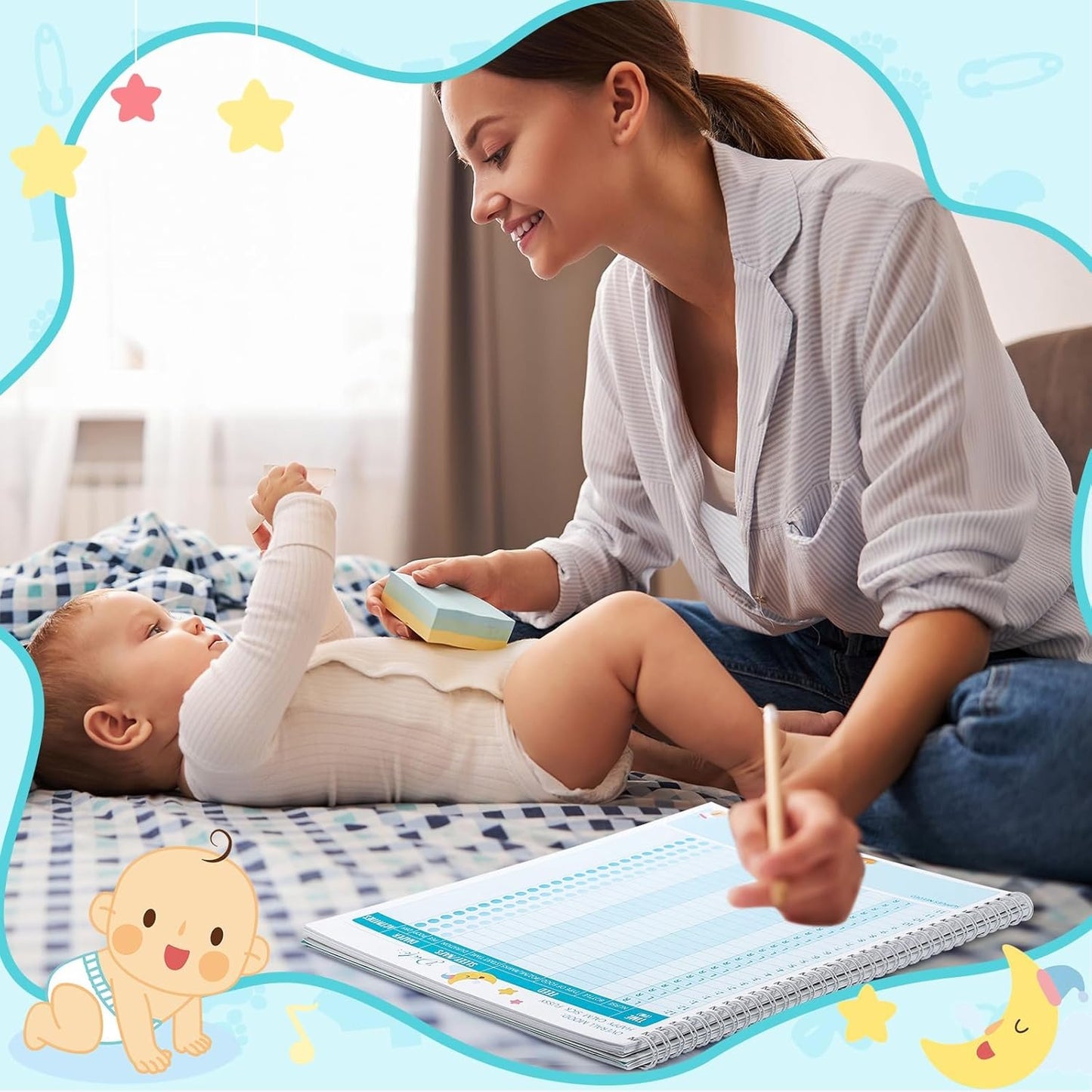 Pasimy Baby Daily Log Book for Newborns Baby Feeding Track Log Journal and Monitor Nursing Tracker, Sleep, Diaper, Activities Schedule Planner for Nanny New Parents Gift, 8.5 x 11''